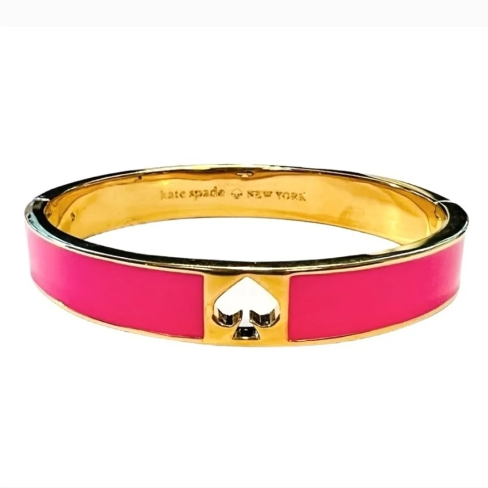 💝🔹️Kate Spade🔹️enamel  Hole Punch Hinge Bracelet dark pink & gold - Picture 2 of 6